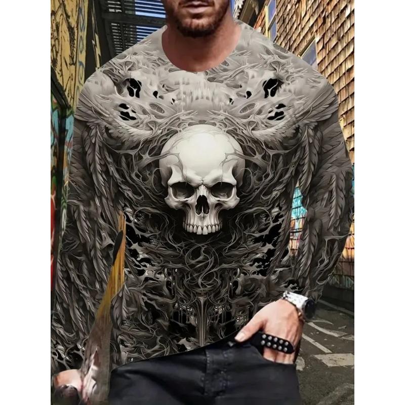 Men's 3D Printed Crew Neck Long Sleeve T-Shirt Fashion Versatile Trend Breathable Casual