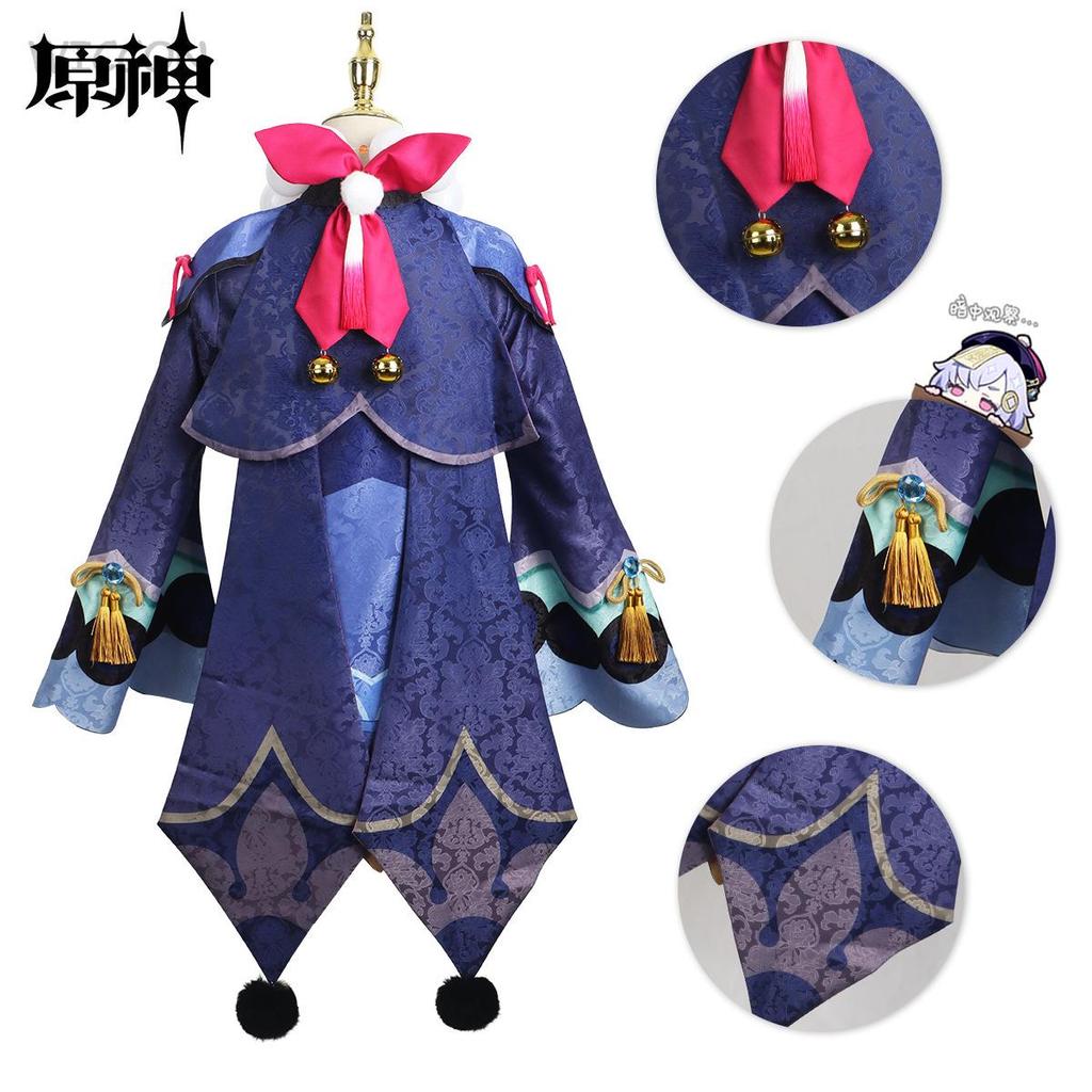 Qiqi Cosplay-kostyme QiQi Cosplay QiQi Parykk Hår Zombiejente Loli-kjole Komplett sett med hatt Anime