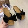 Hausschuhe Damen Sommer Wildleder Schleife Zehenfrei Mode Damen Sandalen Weibliche Freizeit-Hausschuhe Pantoletten Dicke Sohlen Zehensandalen WSH4447