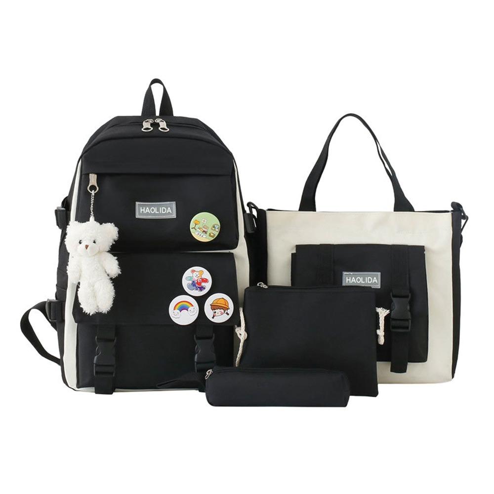 

4Pcs/Set Simple Large Capacity 4 in 1 Backpack Breathable Casual School Bag School Rucksack Multifunction Book Bag School чёрный
