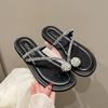 Popular Set of Toe Sandals for Women In Summer 2025, New Korean Version Flat-bottomed Outer Wear, One-word Rhinestone Round Head Slippers for Women