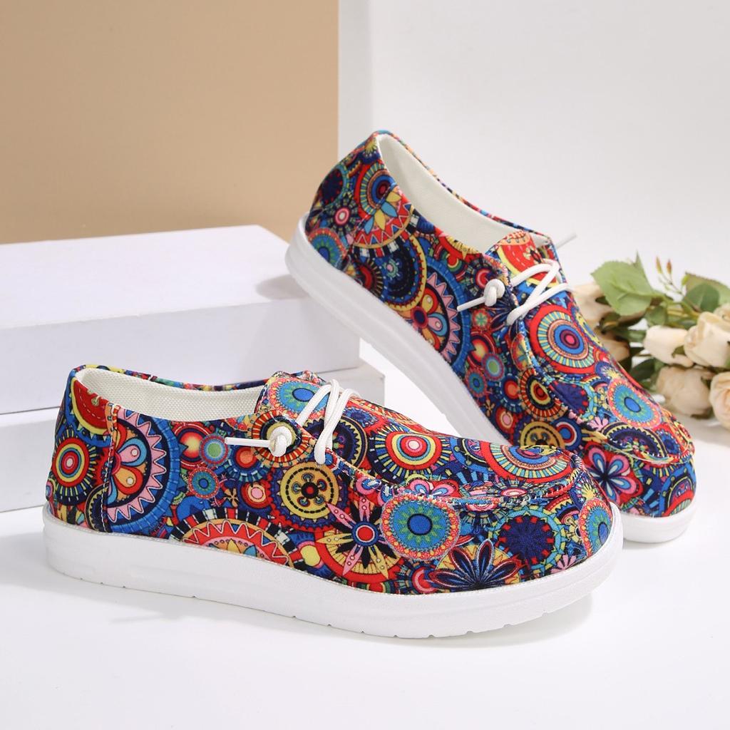 Fashion 2025 Women Sneakers Lightweight Floral Print Canvas Shoes Comfy Walking Flat Sneakers Women Slip-on Round Toe Casual Shoes Women