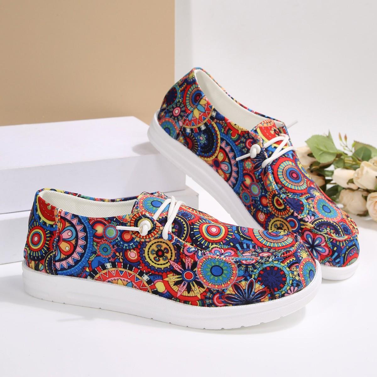 

Модные женские кроссовки 2025 Легкие парусиновые туфли с цветочным принтом Осенние удобные кроссовки на плоской подошве для ходьбы Женские кроссовки с круглым носком Повседневная обувь для женщин 43