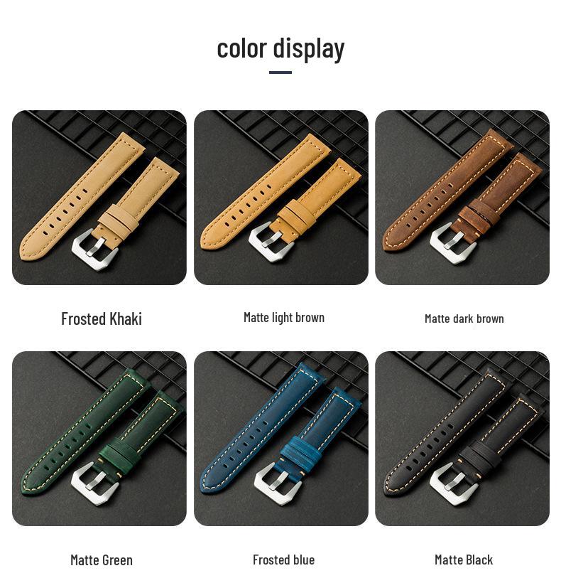 Crazy Horse Leather Frosted Retro Watch Strap 22/24/26mm - European & American Style