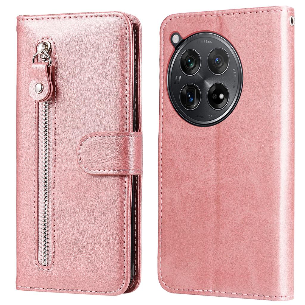 Etui na OnePlus 12R 5G/Ace 3 5G z kieszonką na zamek i fakturą skóry cielęcej