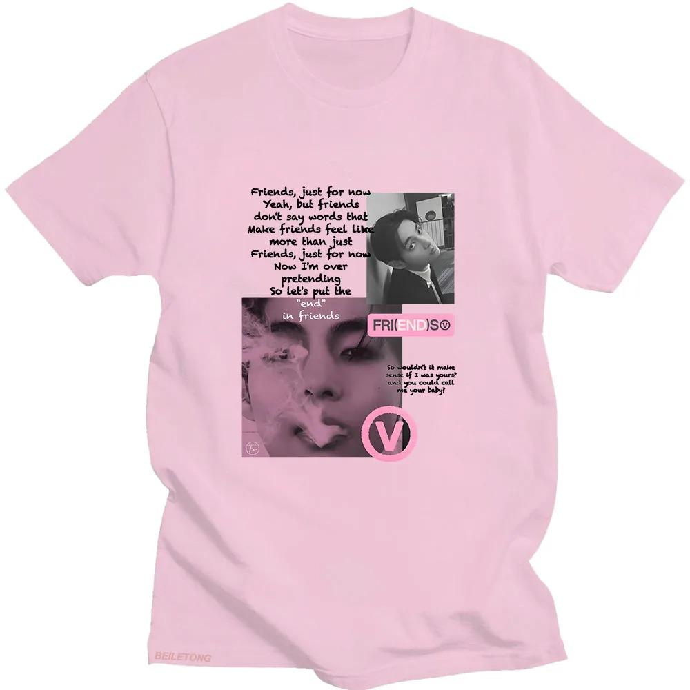 Kpop Kim Taehyung V "Friends" Lyrics Collage Graphic Print Casual Short Sleeve K-Pop Fan Merch Streetwear T-Shirt