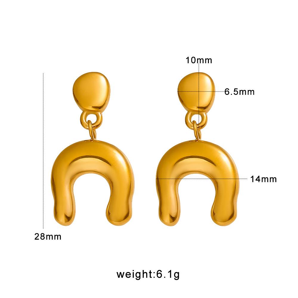 Meishi Duo 18K Gold Hammered Stainless Steel Horseshoe Pendant Earrings - Luxurious U-Shaped Accessories for Women. золотой