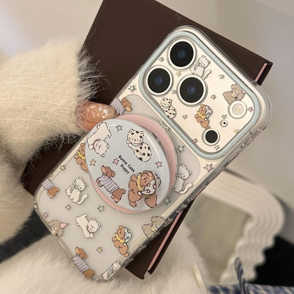 Cartoon Rotating Puppy Magnetic Phone Case for iPhone 16, iPhone 17, and iPhone 17 Pro Max
