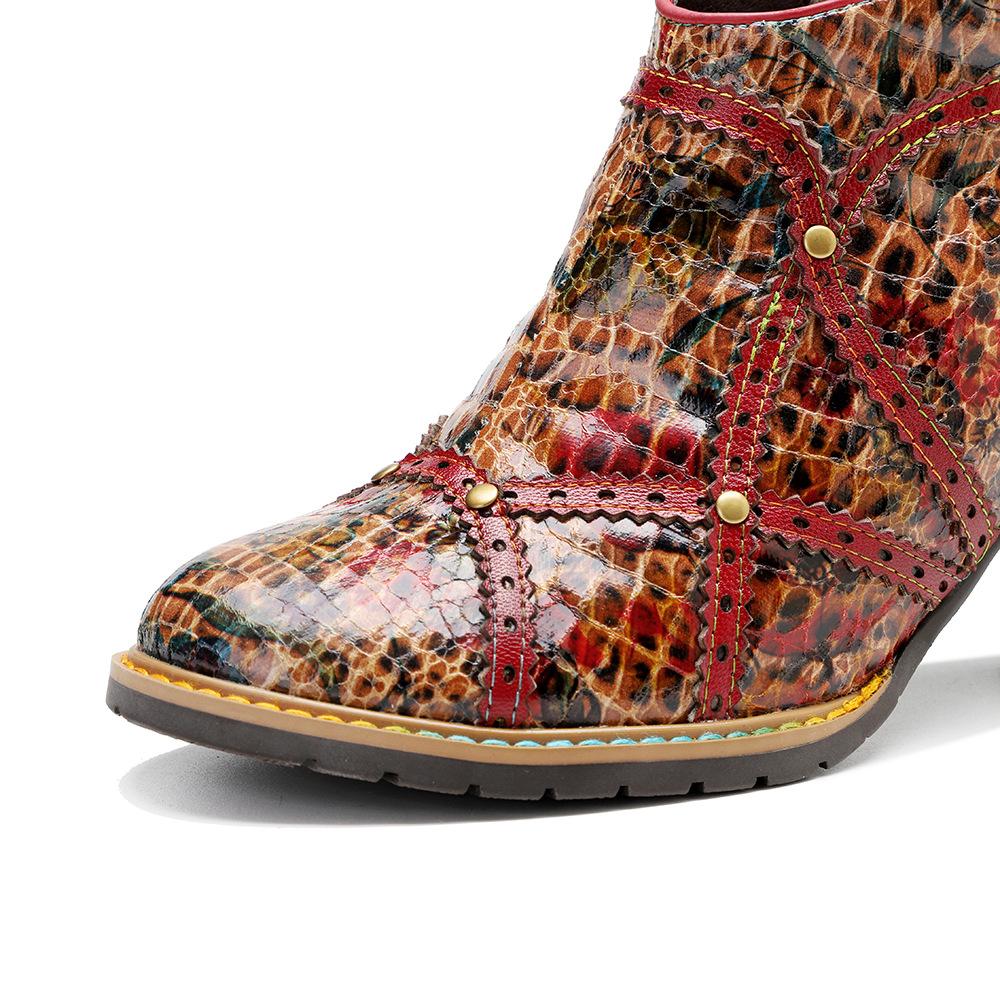 Johnature Rýt Spliced ​​Fashion High Heels Dámské z pravé kůže s kulatou špičkou Všestranné lodičky