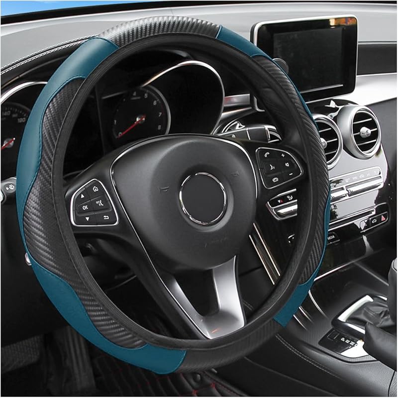 Car Steering Wheel Cover, Universal Microfiber PU Leather Elastic 15 inch Stitching Color Anti-Slip Steering Wheel Protector, Car Interior Protection