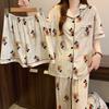 Three-Piece Pajamas Women'S Summer Short-Sleeved Shorts Cartoon Mickey Smudged Loungewear Can Be Worn Outside