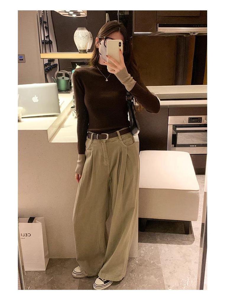 Korean Color Block Slim Fit Women's Knitwear - Autumn/Winter Long Sleeve Semi-High Neck Sweater