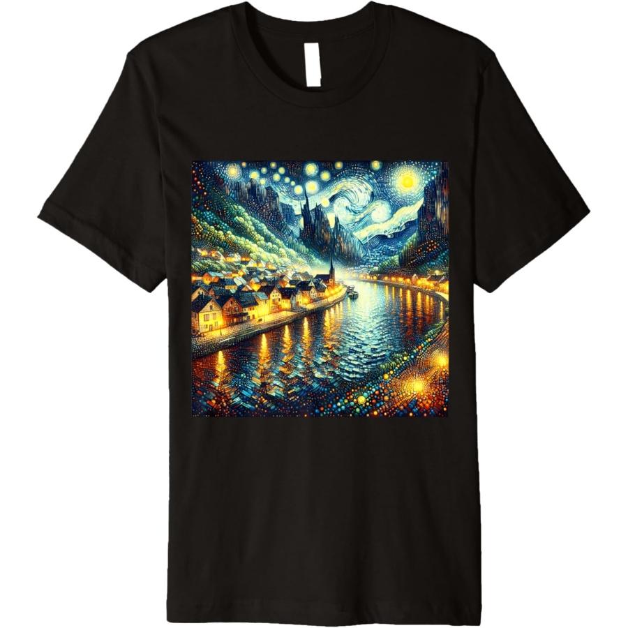 Fantasy Cute River Town Moon Premium T-Shirt XXXXXL чёрный