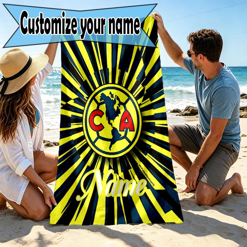 Custom Name Personalized Club America Print Beach Towel, for Trip Camping Beach Party Home Decor, Birthday Gift for Family & Friends