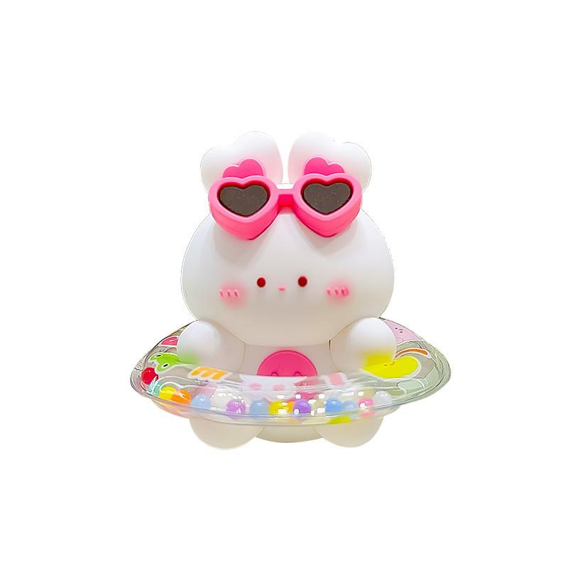 Circle Swimming Animal Cartoon Keychain Rabbit Frog Wearing Design Sunglasses