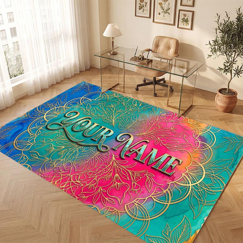 Abstract Personalized Theme Crystal Velvet Floor Rug Personalized Custom Name Text Warm Carpet Home Decoration
