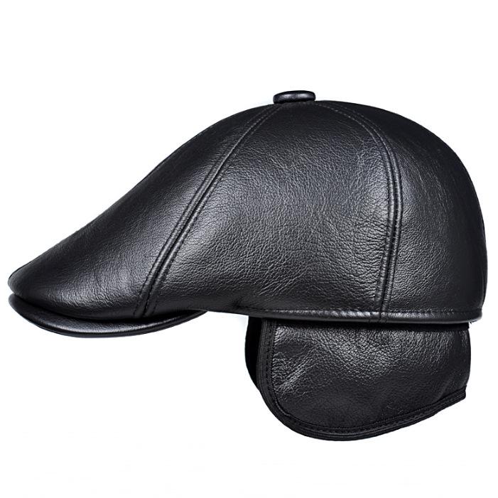 Men's Genuine Leather Winter Hat with Ear Protection - Thickened Warm Duckbill Cap for Middle-Aged and Elderly Outdoors