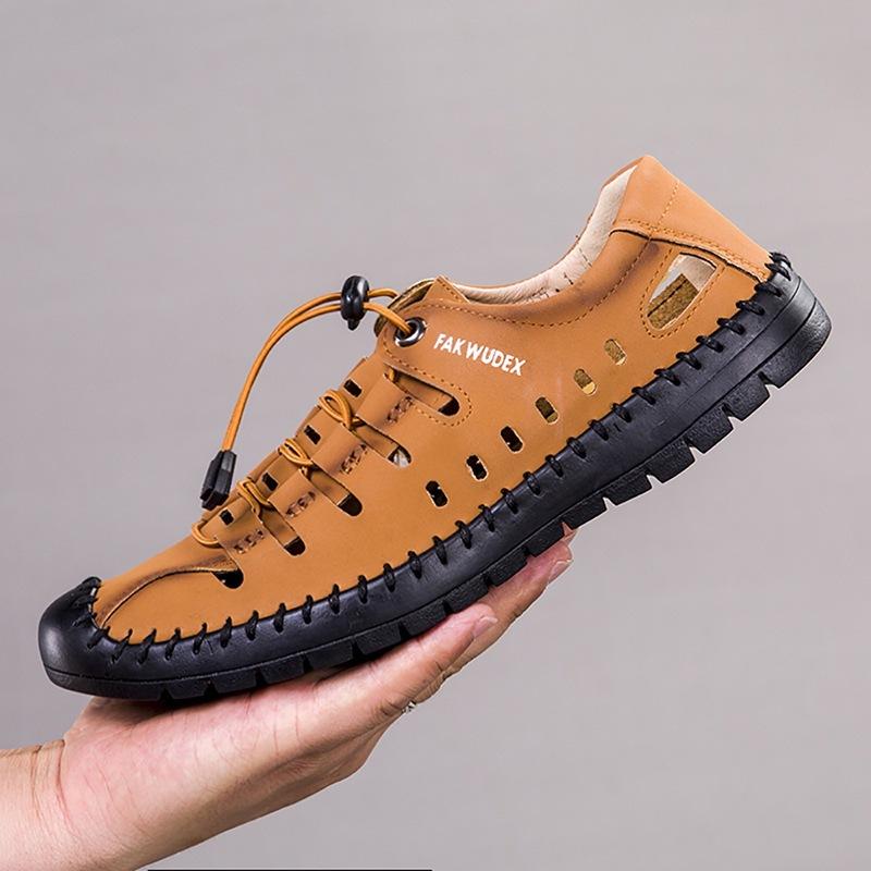 Men's Sandals Summer Bag Head Hole Shoes Hollow Cool Leather Shoes Men's 2025 New Soft-soled Casual Men's Shoes