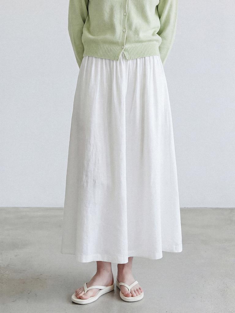 STAY WITH ME Viscose Flare Elastic Skirt_White