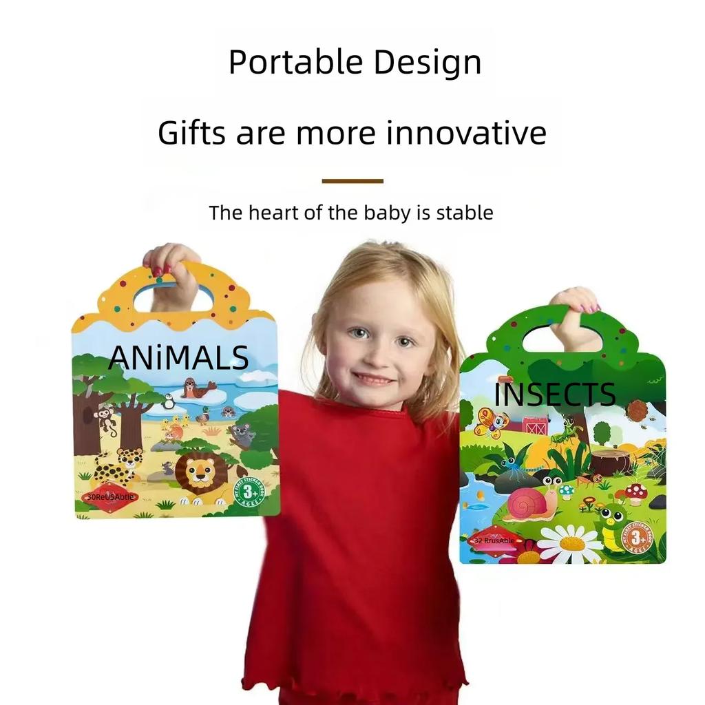 Wiederverwendbares Stickerbuch Frühe Bildung Szene DIY Puzzlespiel Konzentrationsförderung Aufklärung Klassisches Spielzeug für Kind Alter 2-4 Geschenke