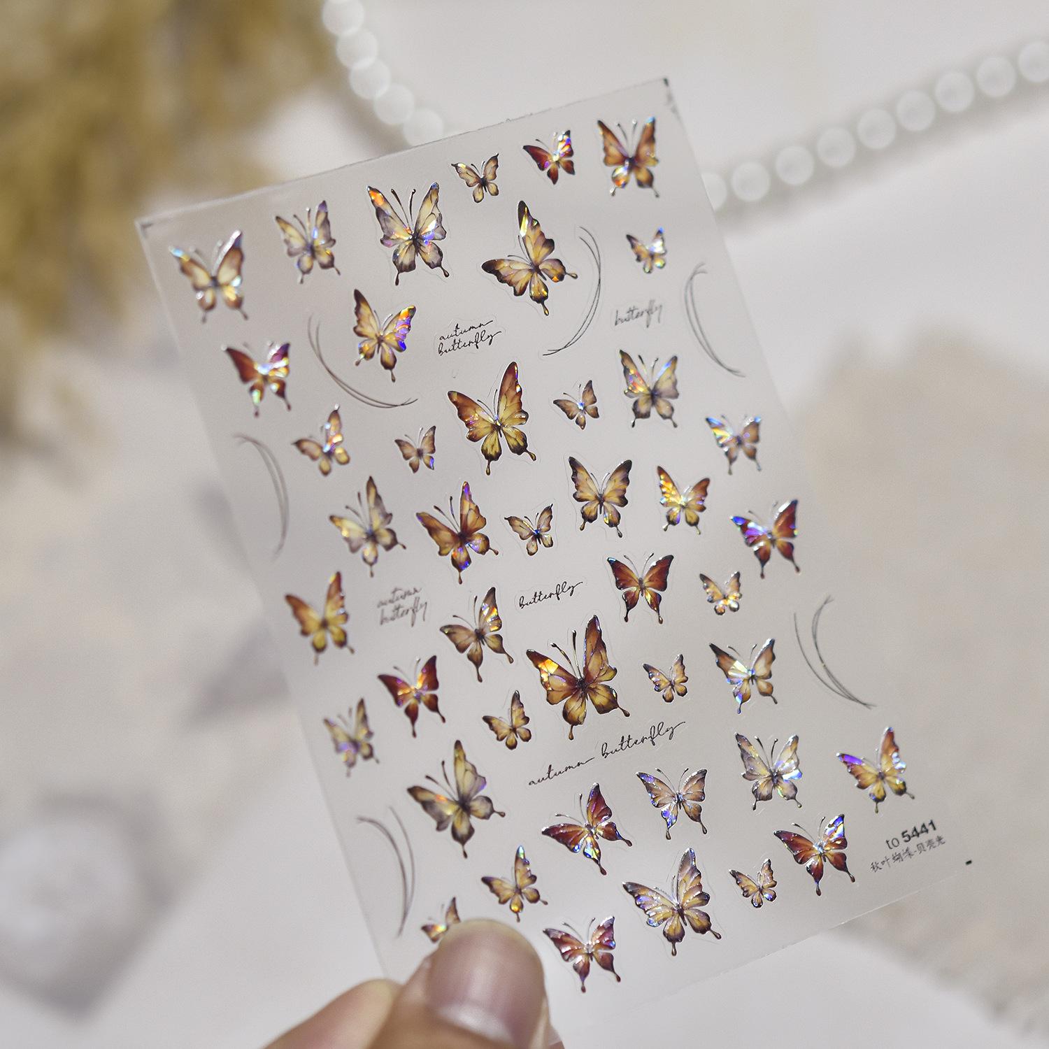 Tomoni Autumn Retro Nail Art Stickers - Gilded Butterfly Design