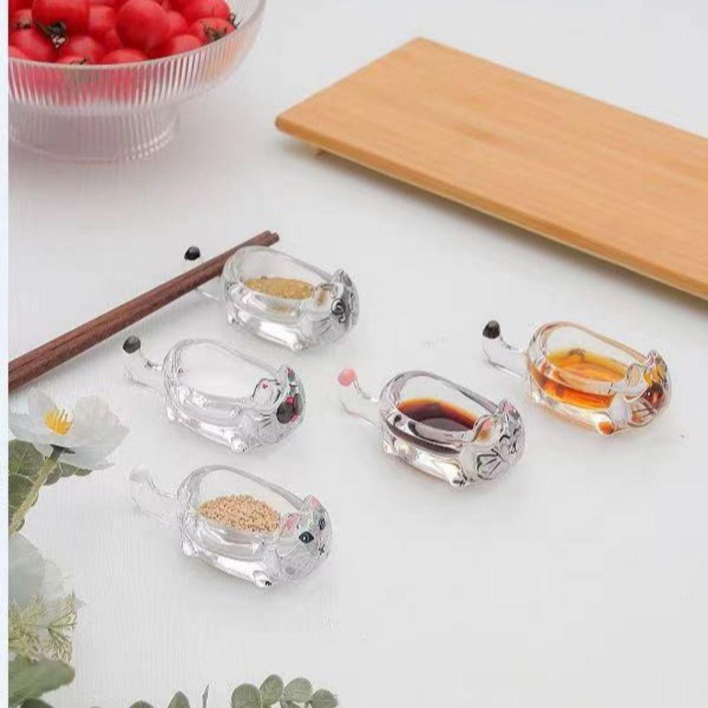 Creative Seasoning Dipping Dish Glass Decorative Glass Dipping Saucer Household Thickened Cat Shaped Seasoning Dish
