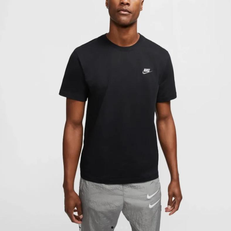 Nike Sportswear Club Embroidered Logo Solid Round Neck Short Sleeve T-Shirt Men Tops Black AR4997-014