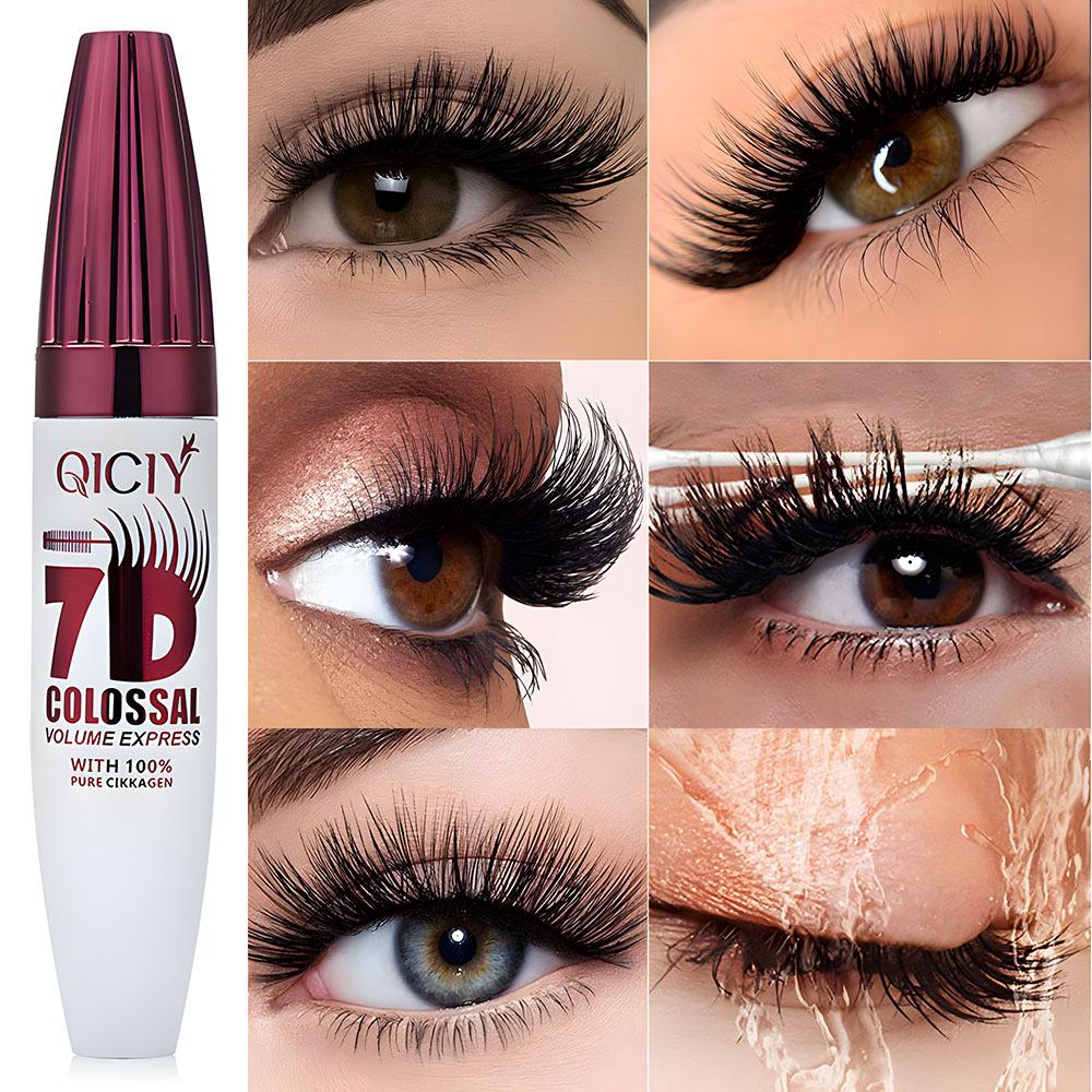 7D Volumizing Mascara Super Black Waterproof Long-Wearing Mascara Lengthening Curling Eye Black for All Skin Types Eye Enlarging Makeup