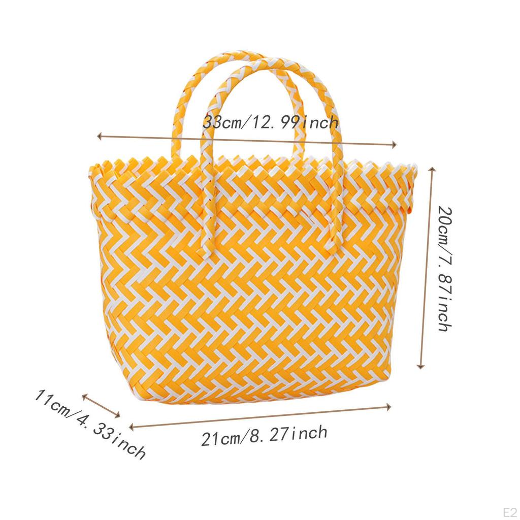 Woven Shopping Basket Container Fashion Handheld Grocery Bag for Women Kitchen