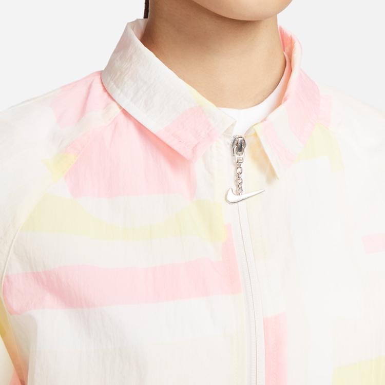 Nike Sportswear Color Block Pattern Zipper Long Sleeve Jacket Women Jackets Soft-Pink FJ7711-134