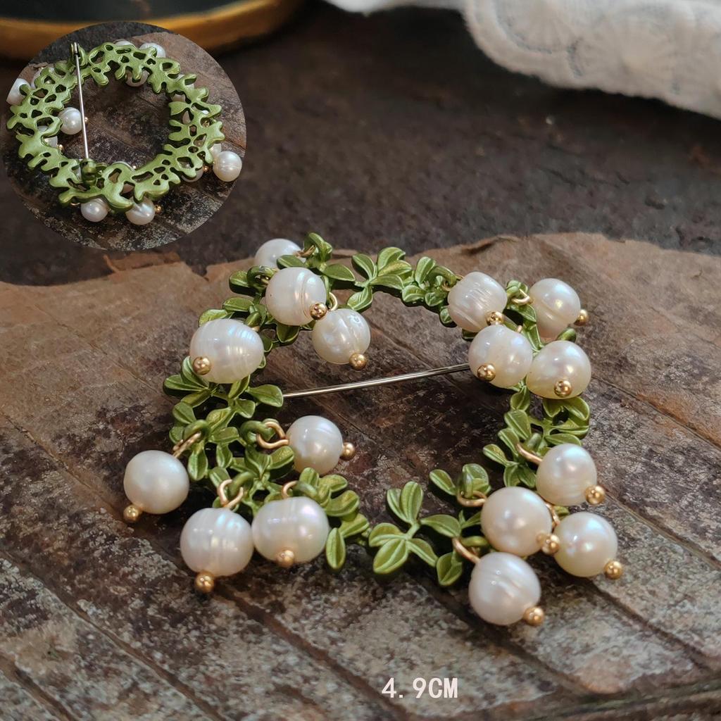 Vintage Lily of the Valley Pendant Brooch with Handmade Enamel Leaves Corsage Pin.