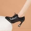 Fashion 2025Women's Coarse Heel Shoes Spring New Pointy Front Lacing Splicing Leather Anti-slip Wear-resistant Low-top Shoes