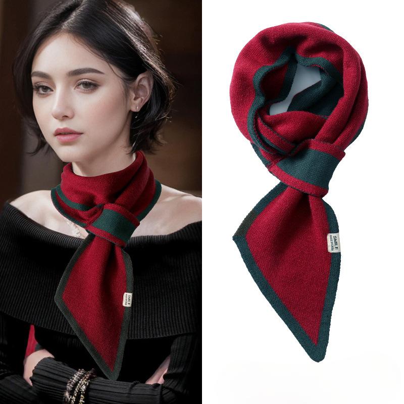 Cachecol de malha estilo coreano feminino primavera outono cruz curto xadrez tiras cachecóis inverno pescoço capa cachecol pescoço cachecol gola all-match