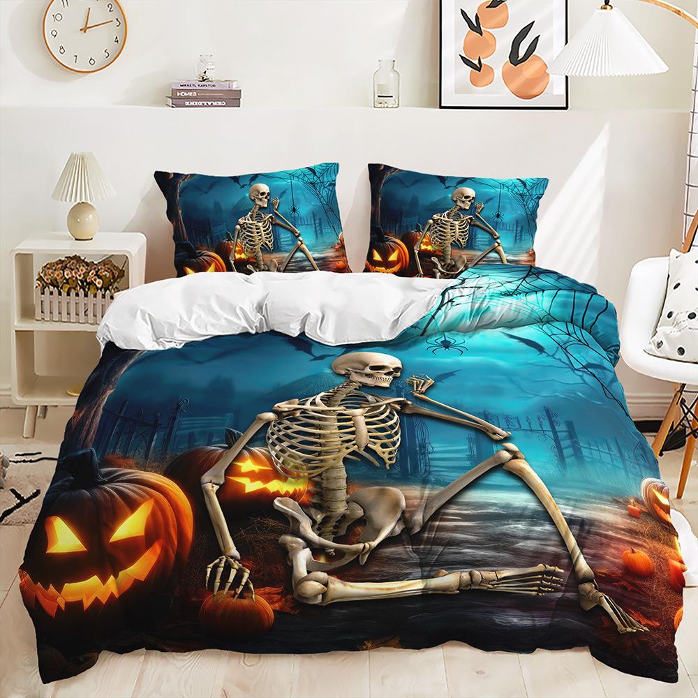 Dreiteiliges Halloween-Quilt-Set Zweiteiliges Bettwäscheset