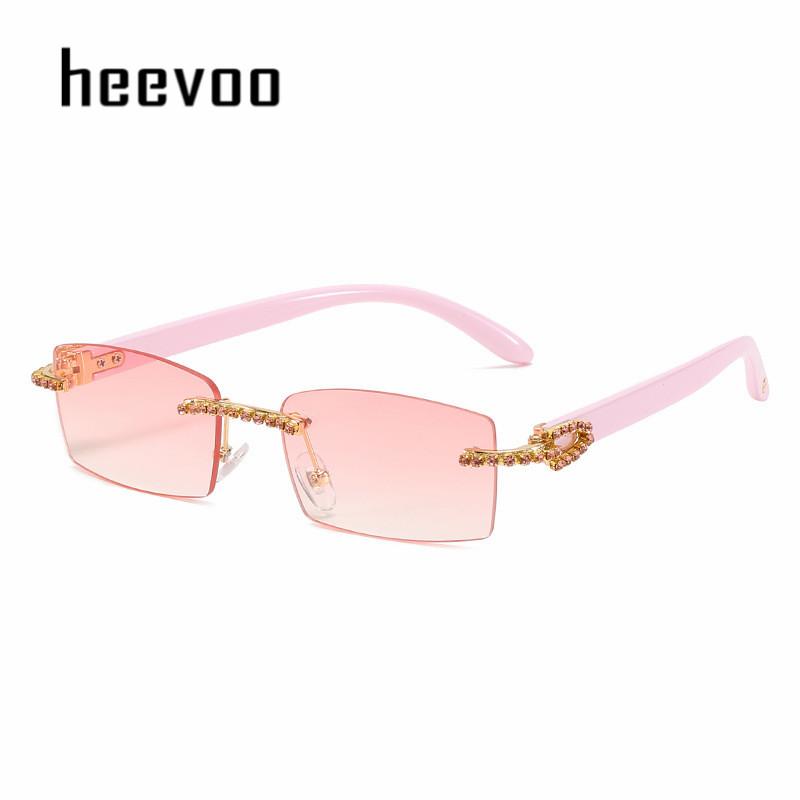 New Lady Small Rimless Square Diamonds Sunglasses Women Brand Fashion Rhinestone Gradient Rectangle Sun Glasses Female Uv400
