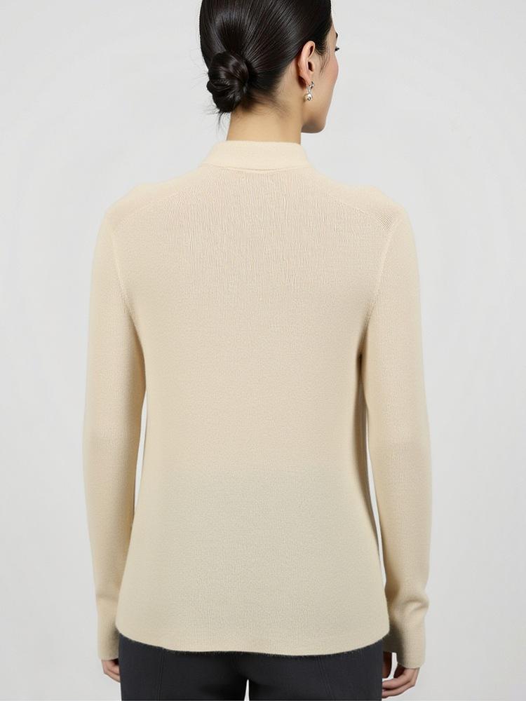 Early Autumn Cashmere & Mulberry Silk High-Neck Slim Fit Knitted Sweater for Women