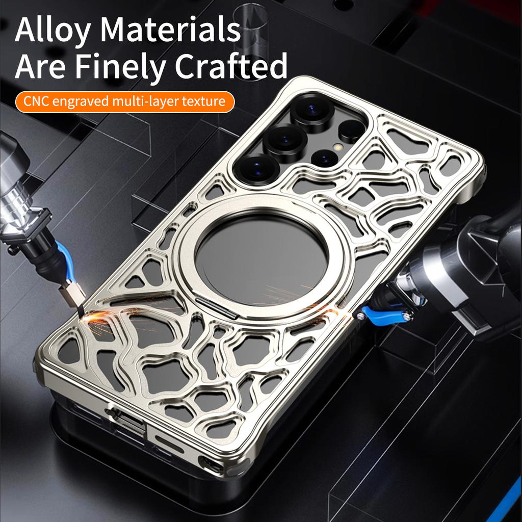 For Samsung Galaxy S25 Ultra Case Alloy Metal Borderless Back Cover with Magnetic Kickstand