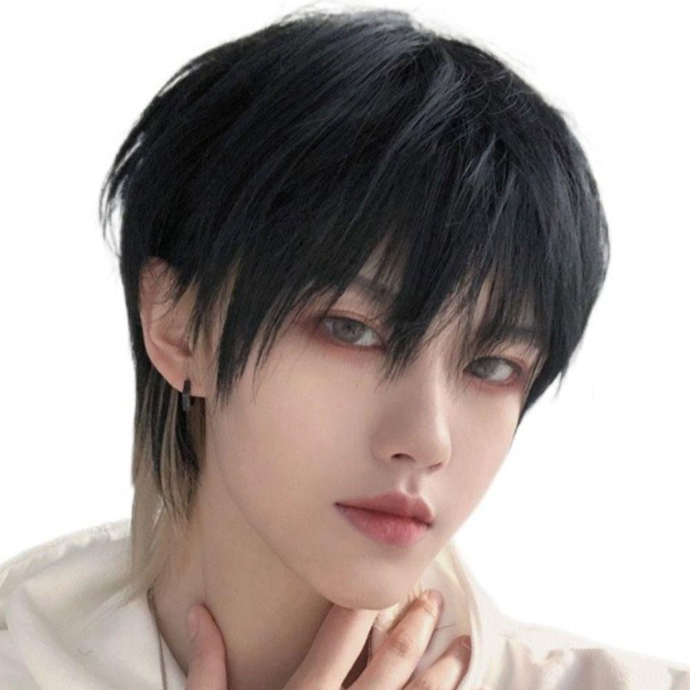 Highlights Long Cosplay Wig Synthetic Anime Men Wigs Wolf Tail Mullet Head Wigs with Bangs Boy