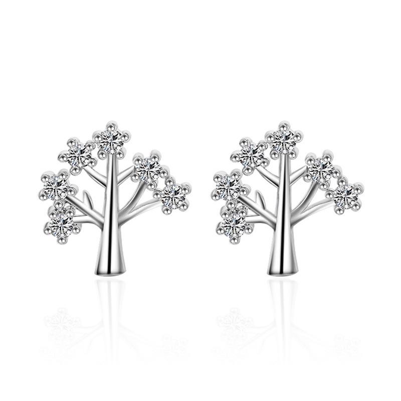 Elegant Zircon Stud Earrings: French-Inspired Christmas Tree Branch Design