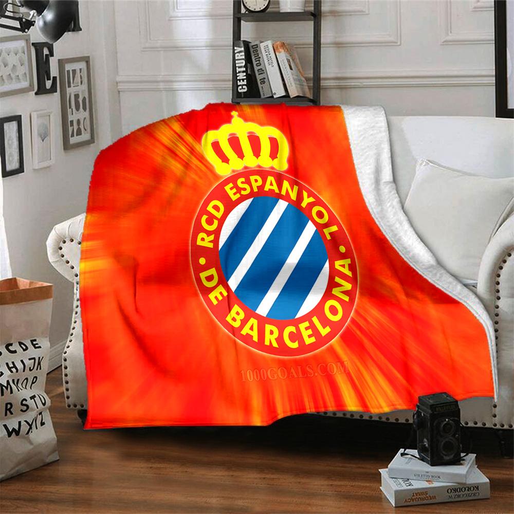Couverture en Flanelle du Stade Espanyol, Polyester Doux, Design Moderne, Toutes Saisons pour le Camping, les Voyages, Cadeaux pour les fêtes ou les anniversaires