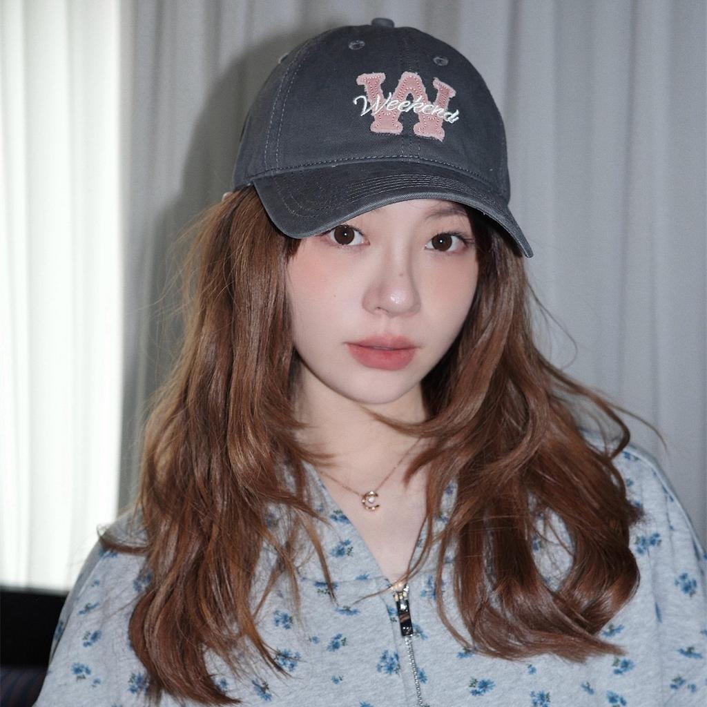 Korean alphabet embroidery soft top baseball hat cotton couple wide brim showing face small big head circumference versatile sunshade cap