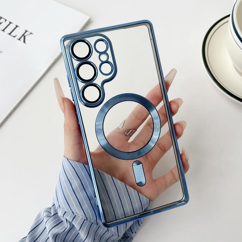 Plating Color Frame Clear Slim Magnetic Case For Samsung Galaxy S25 Ultra S24 FE S23 S22 for Magsafe Shockproof Les Protection Soft TPU Phone Cover