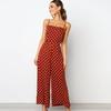 Damen Langer Jumpsuit Rückenfrei Träger Playsuit Polka Dot Urlaub Weitbeinige Hose