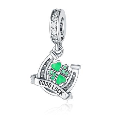Original Copper Charms Luxury Green Four-Leaf Clover Pendant Beads Fit Bracelet Diy Women Making Delicate Gift