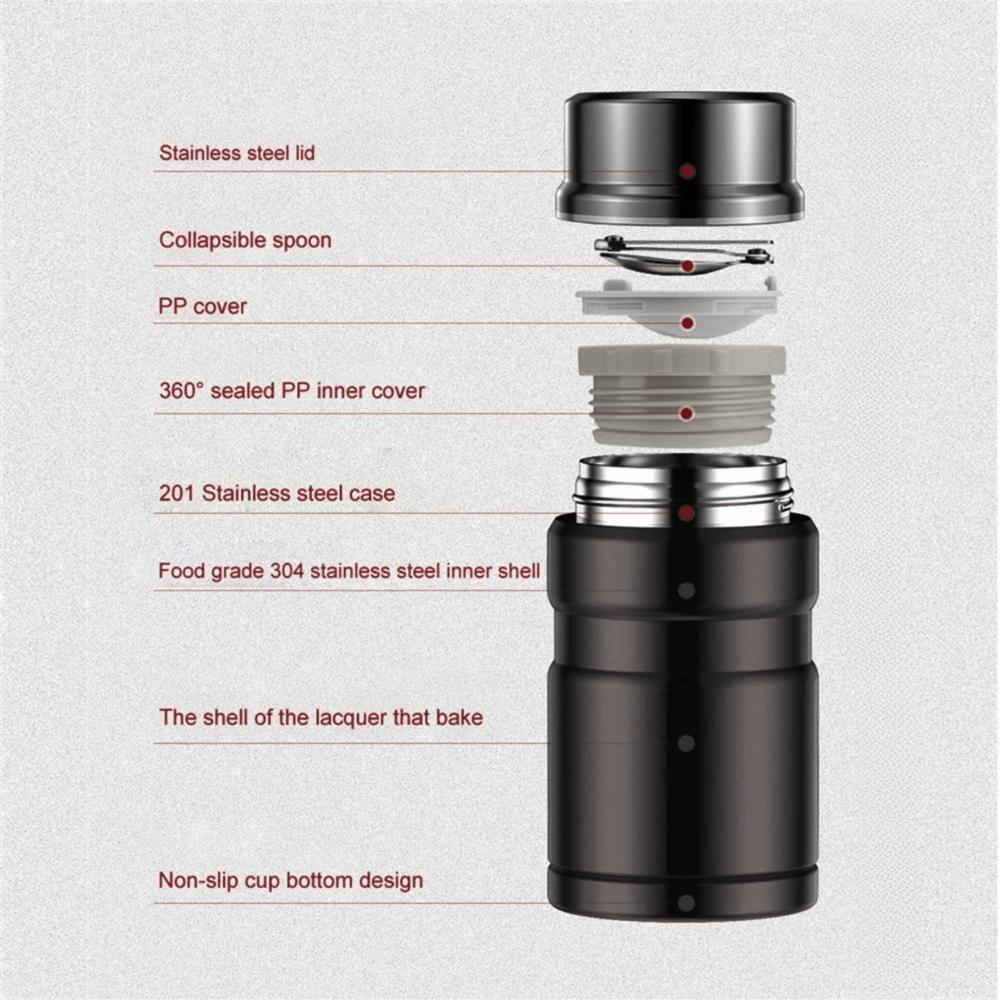 Durable Stainless Steel 750ml Thermal Food Jar Large Capacity with Spoon Soup Jar Unbreakable Insulated Food Container School