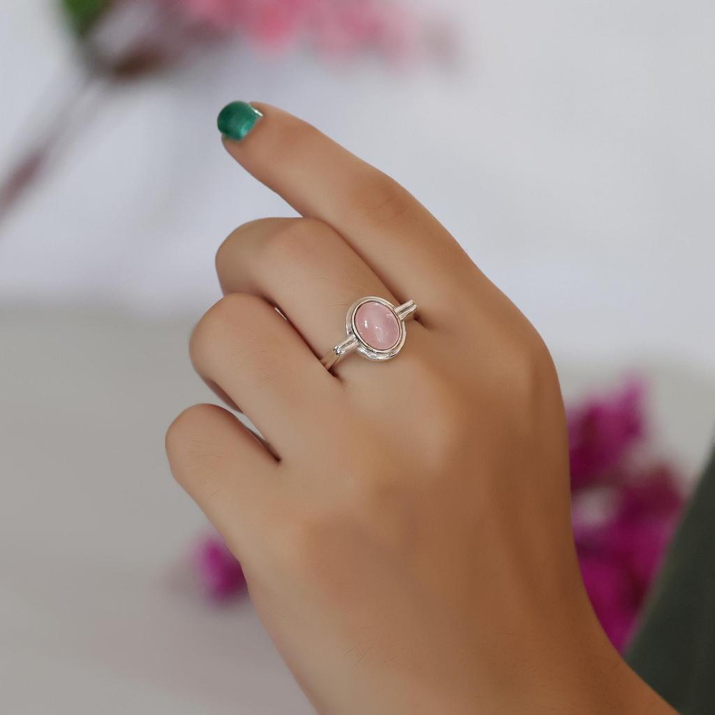 Rose Quartz Silver Ring, Pure 925 Sterling Silver Handmade Jewelry, Silver Jewelry, Unisex Ring Ar8945