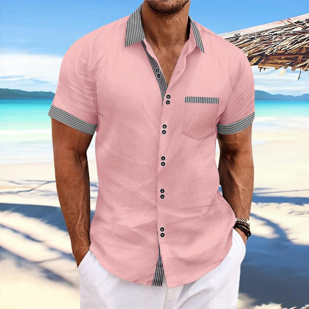 Men's Stripe Printed Button Short Sleeve Shirts Men's Casual Fashion Short Sleeve Shirts
