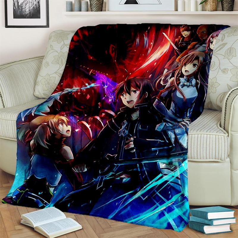 Sword Art Online SAO Novel Cartoon Blanket,Soft Throw Blanket for Home Bedroom Bed Sofa Picnic Travel Office Cover Blanket Kids