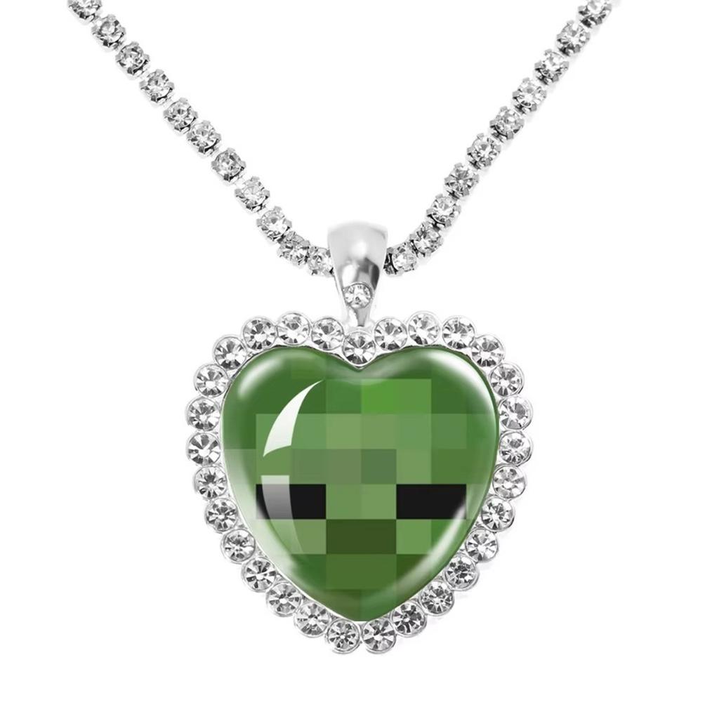 Fun Pixel Block-themed Heart Necklace Accessories, Heart Pendant, Sweater Chain, Rhinestone Necklace