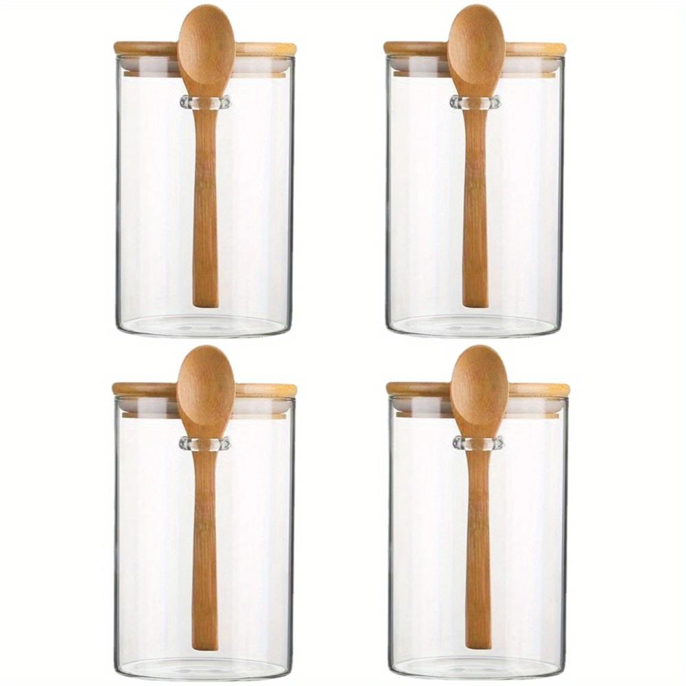 1/2/3/4pcs Airtight Glass Jars with Bamboo Lids and Spoons 18oz Transparent Glass Bulk Food Storage Jar for Spices, Beans, Tea